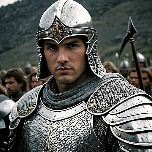 Medieval Greek Warrior in Silver Scale Armor