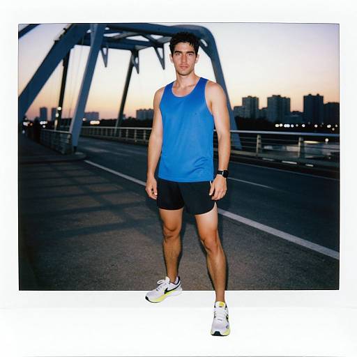 Man Running at Sunset on Steel Bridge