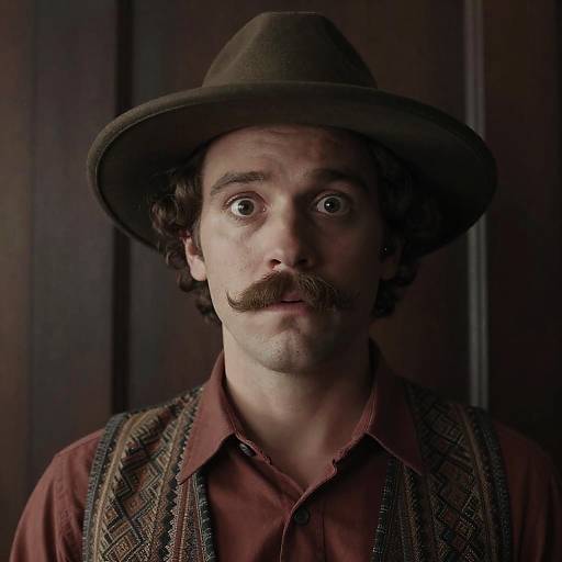 Surprised Man in Brown Hat and Vest