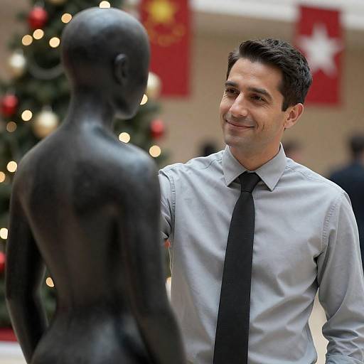 Smiling Man with Abstract Sculpture