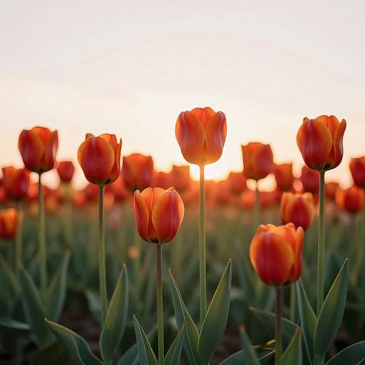 Vibrant Red and Orange Tulip Field