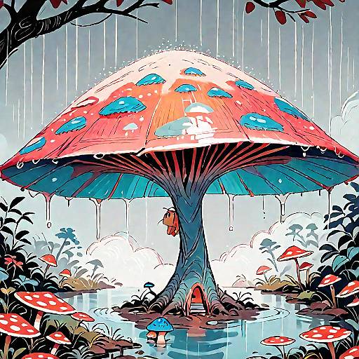 A Tiny Frog's Rainy Shelter Adventure