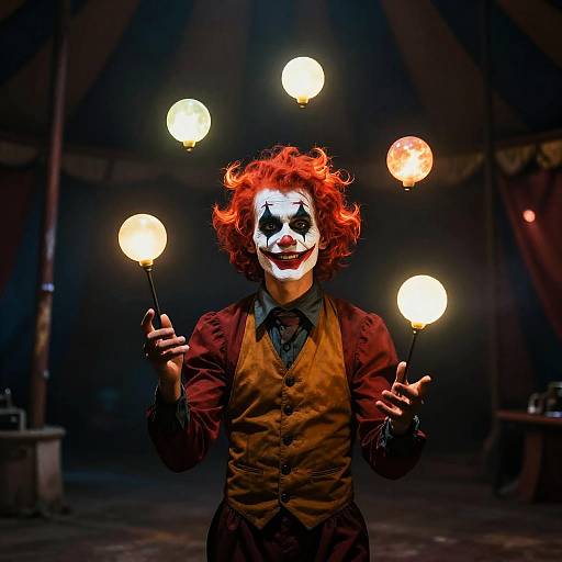 Redhead Joker Juggling Luminous Orbs