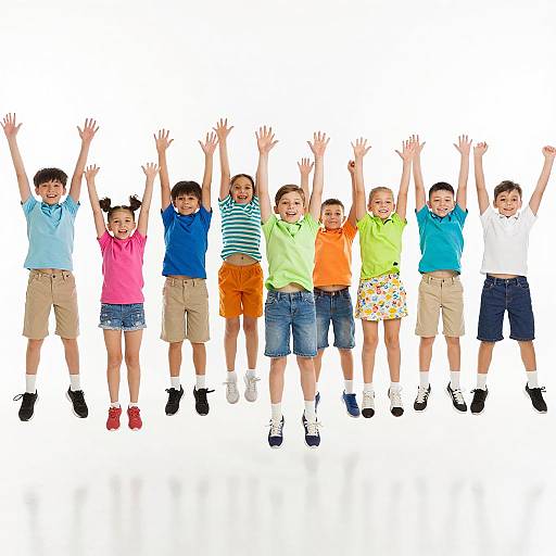 Joyful Children Jumping in Colorful Attire