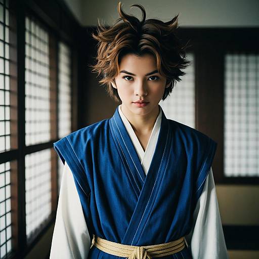 Young Man in Blue Traditional Costume