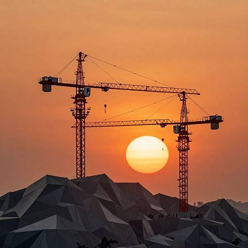 Red Cranes on Geometric Mountains