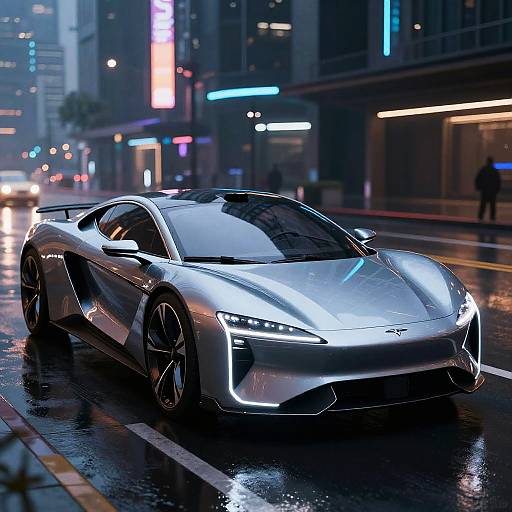 Futuristic Electric Car in Cyberpunk City