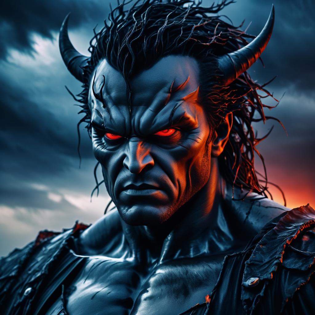 Majestic Demonic Portrait with Stormy Sky