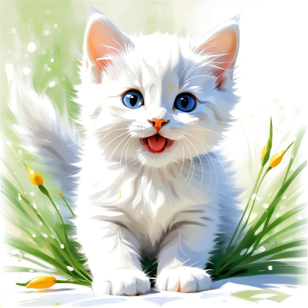 Joyful Kitten Painting Symbolizing Love