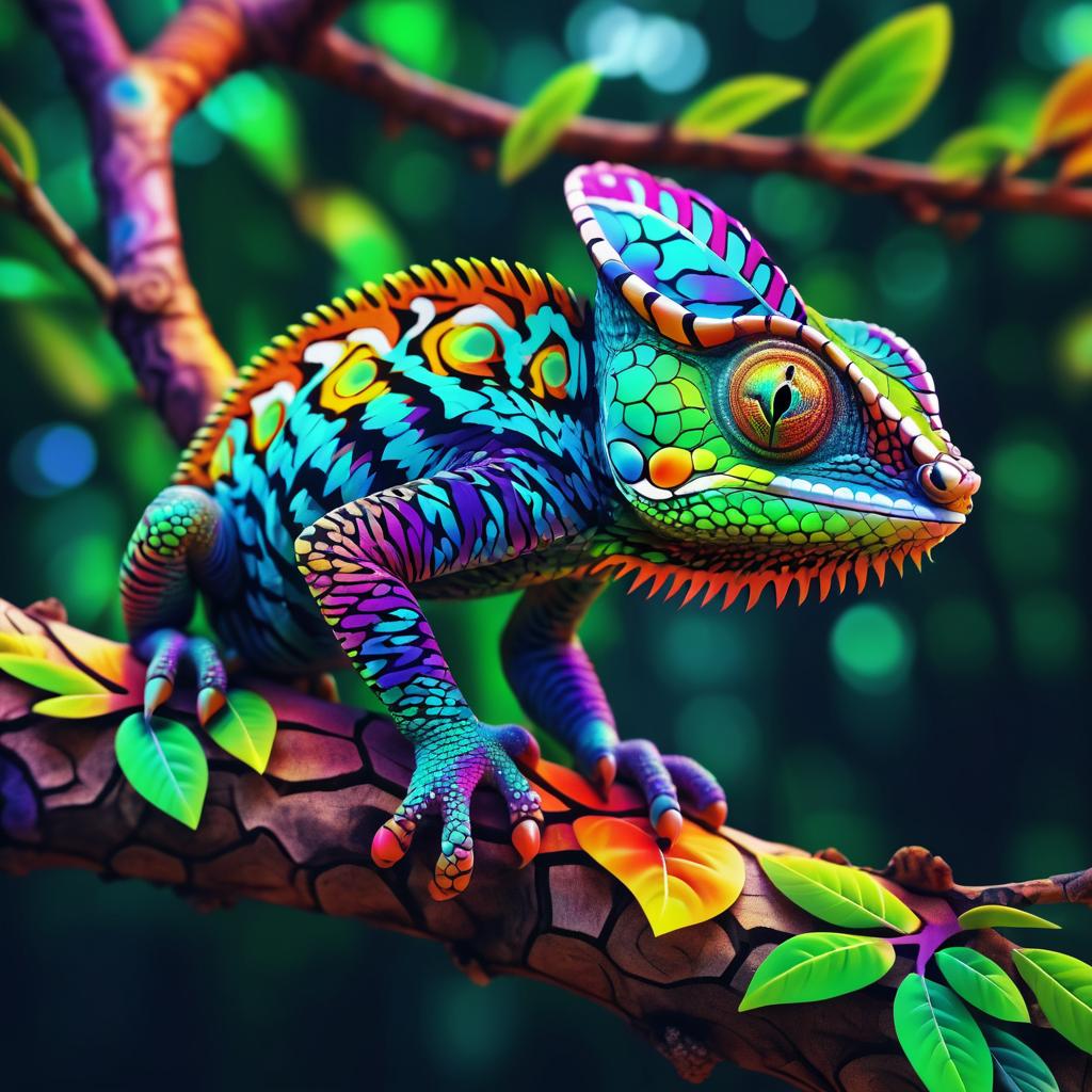 Colorful Chameleon in Trippy World