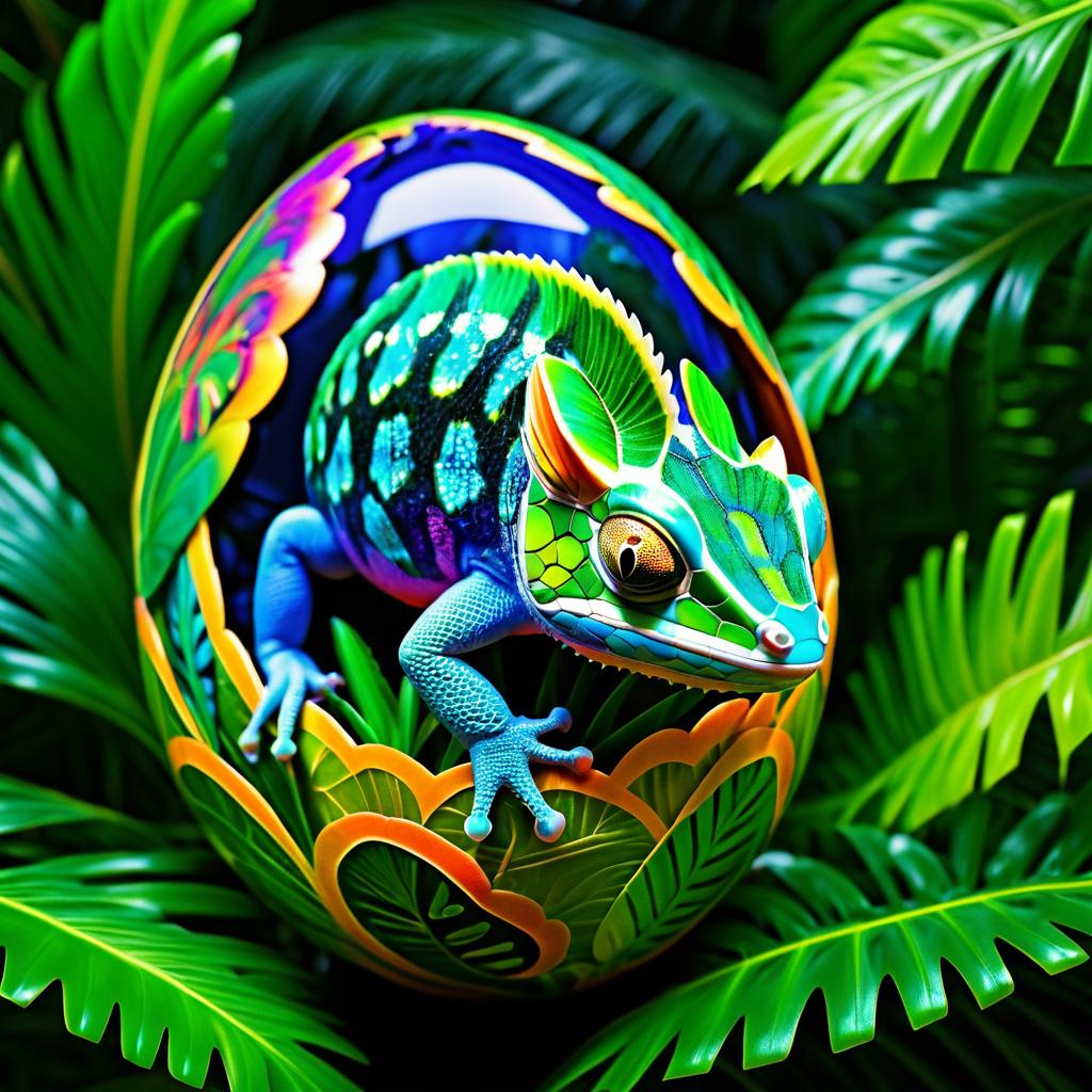 Chameleon in a Vibrant Easter Egg Shell