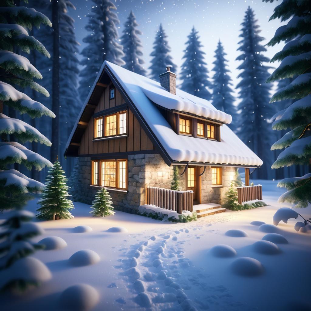 Charming Cottage in a Snowy Forest