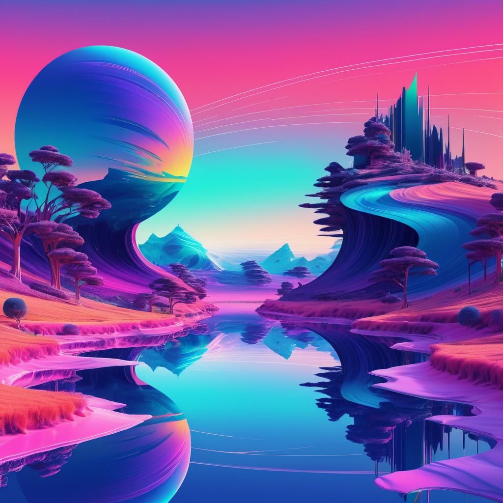 Surreal Digital Landscape with Glitch Effects