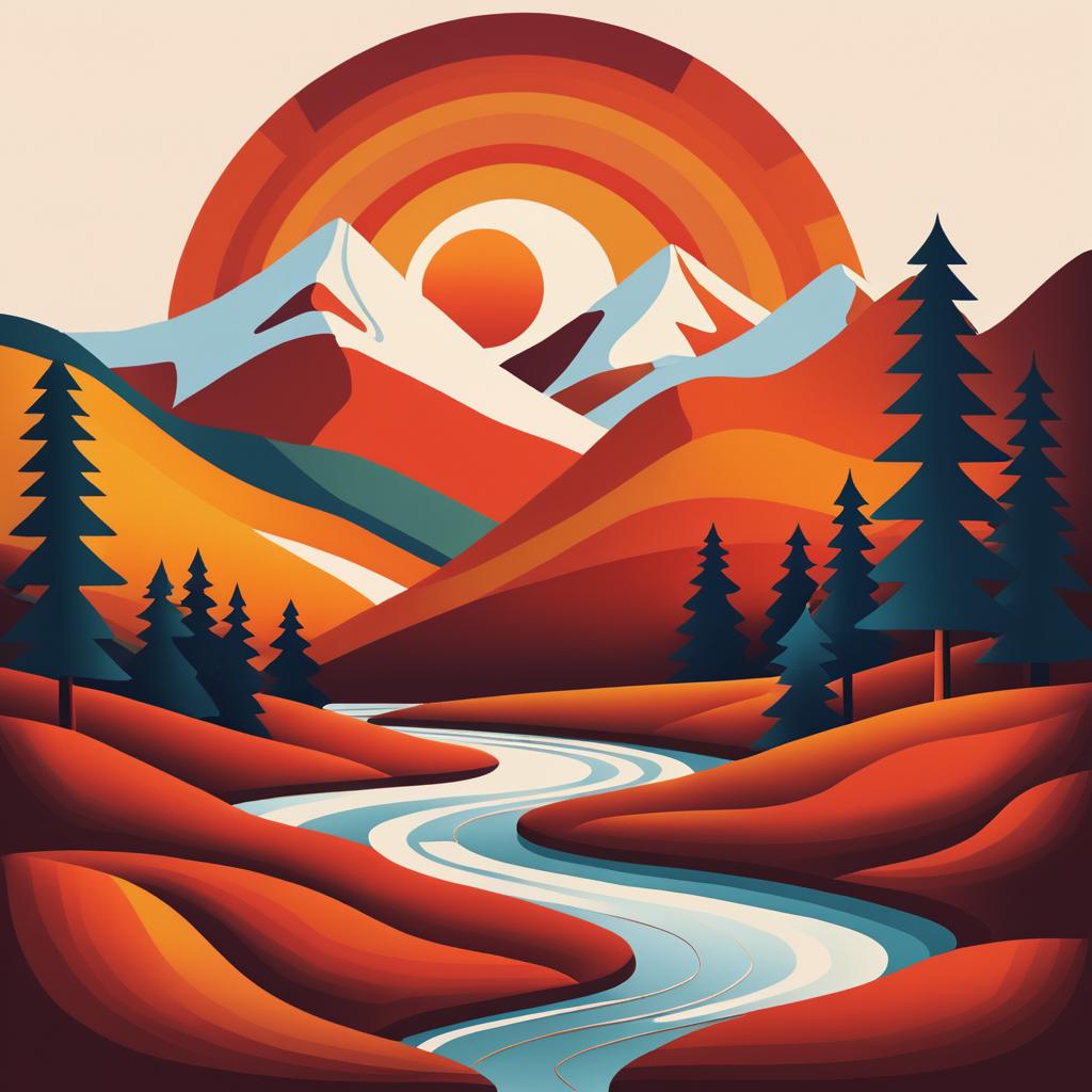 Andes-Inspired Retro Mountain Sunset Art