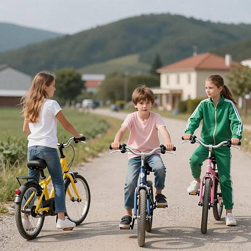 Playful Children Riding Bicycles Outdoors