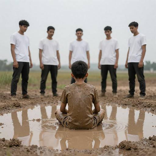 Mud Play: A Boy's Silhouette in Nature