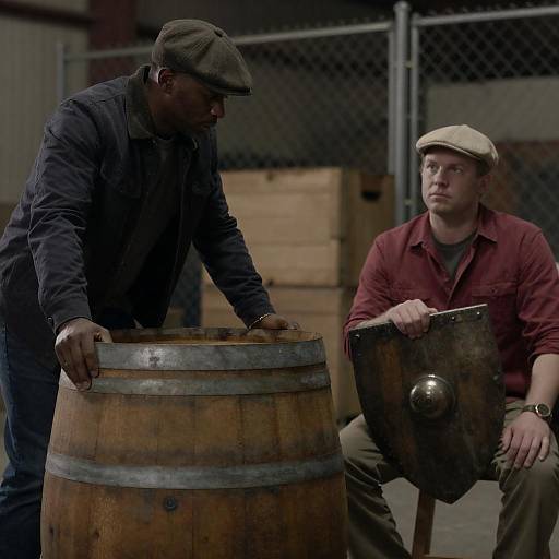 Dramatic Warehouse Encounter with Characters