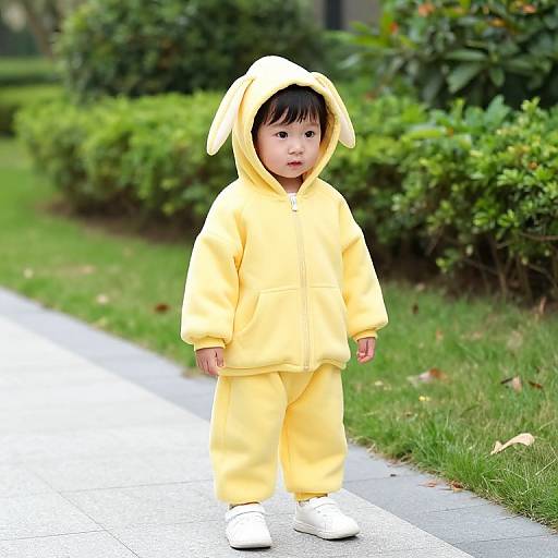Young Boy in Yellow Hooded Outfit