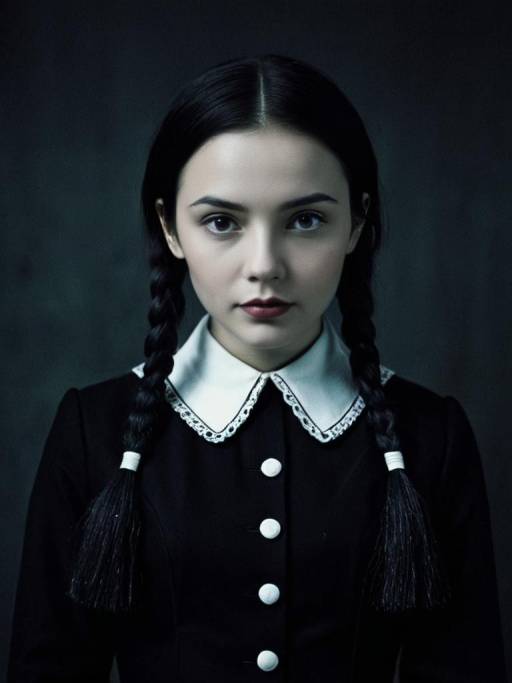 Woman in Wednesday Addams Costume