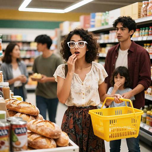 Surprised Woman in Grocery Store Scene