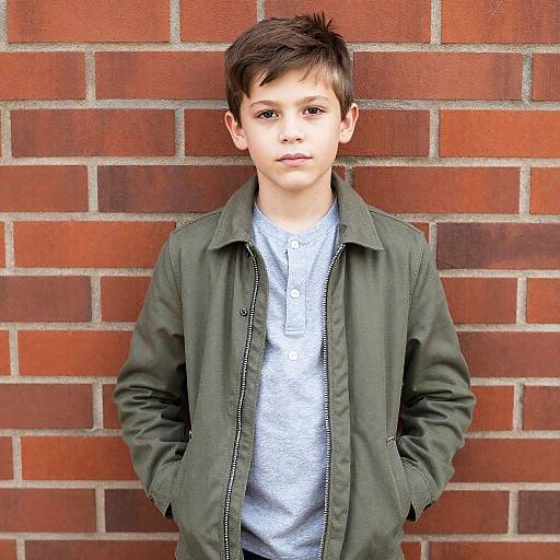 Young Boy in Olive Green Jacket