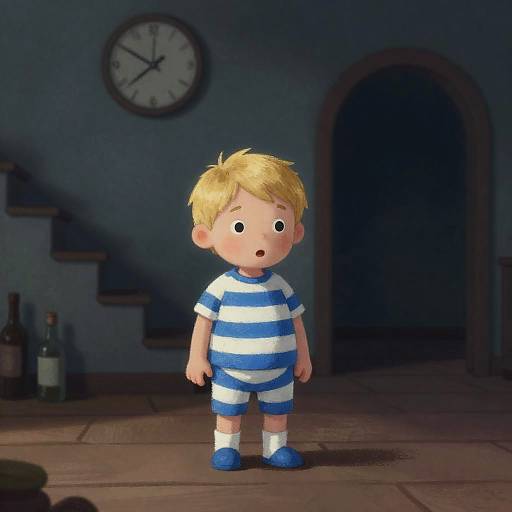 Surprised Child in Dimly Lit Room