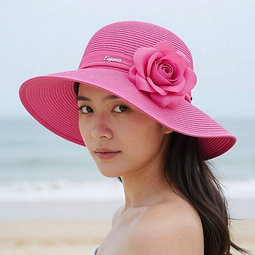 Woman in Pink Eugenia Kim Beach Hat