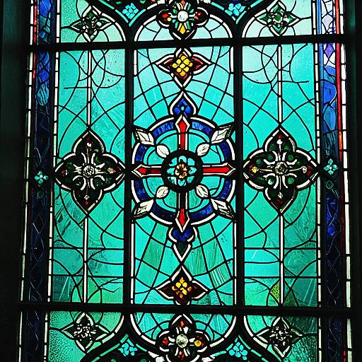 Intricate Jewel-Toned Stained Glass Window