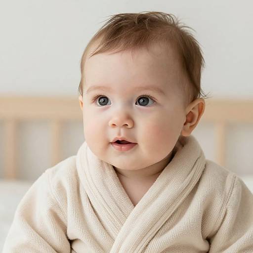 Brown-Haired Baby in Beige Robe