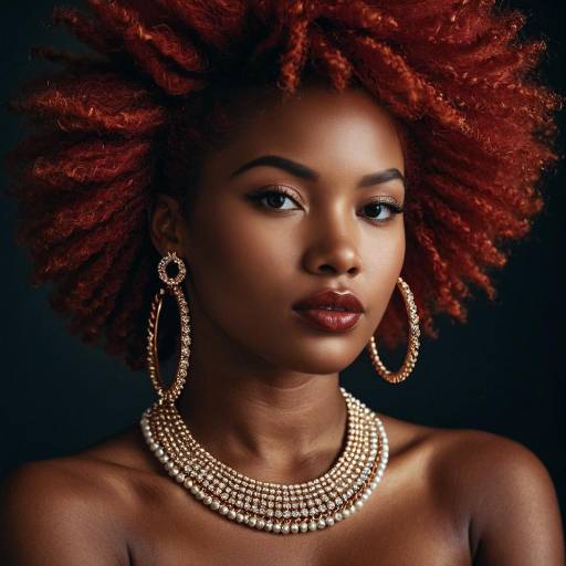 Dark-skinned Woman with Red Afro Hair and Jewelry
