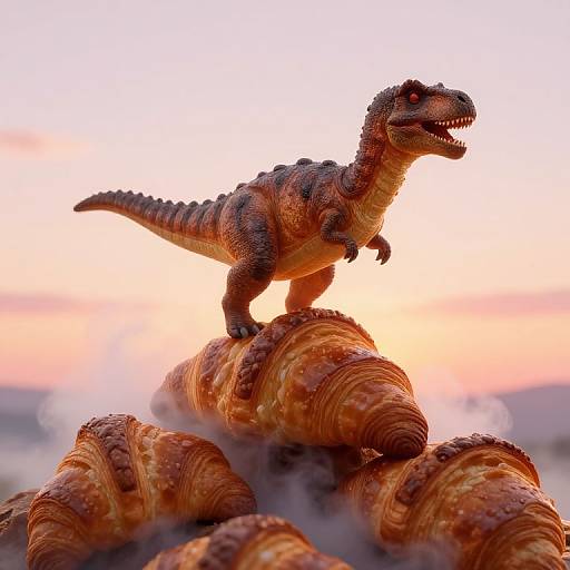 Surreal Croissant Dinosaur at Sunrise
