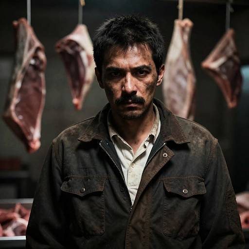 Intense Portrait in a Butcher Shop