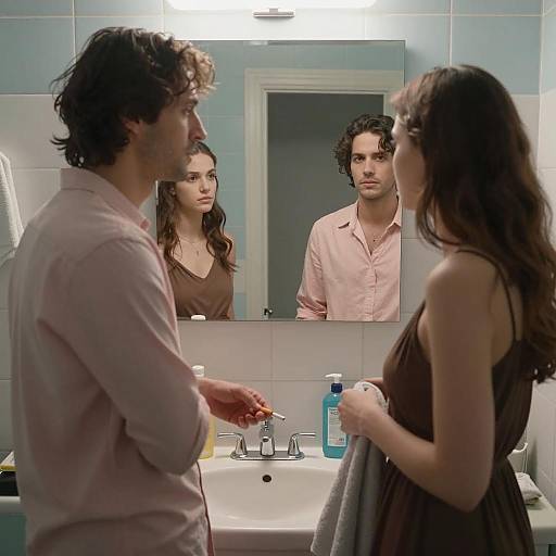 Intimate Bathroom Encounter with Reflections