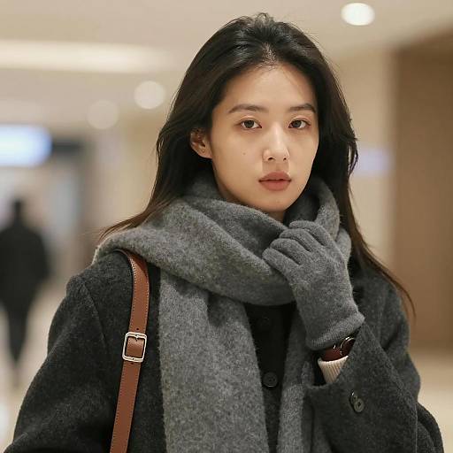 Asian Woman in Gray Winter Accessories