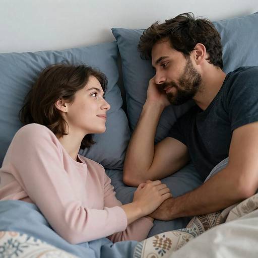 Intimate Couple on Blue Pillows