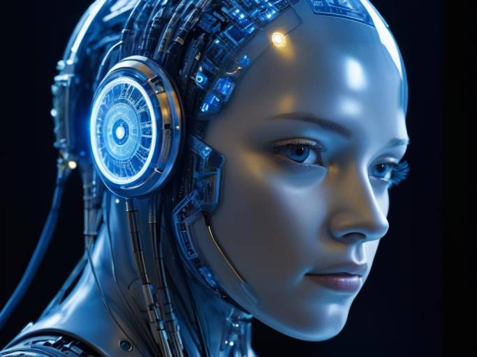 Intricate Humanoid Robot Headshot Design
