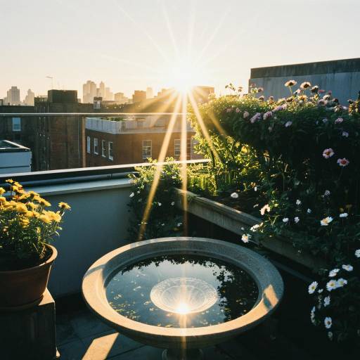 Sunrise over Urban Rooftop Garden