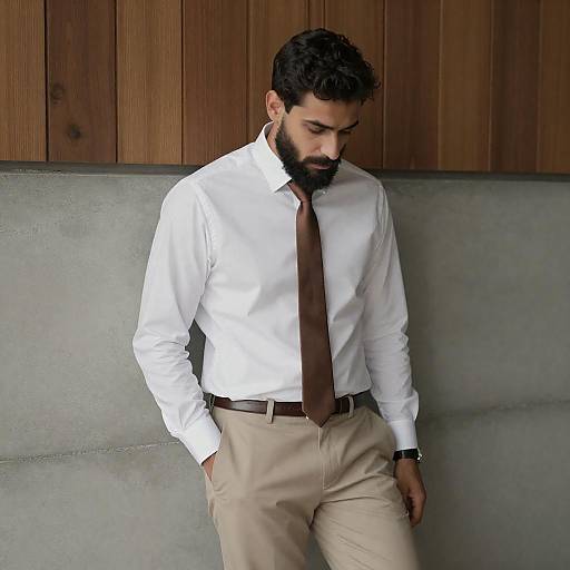 Bearded Man in White Shirt and Brown Tie