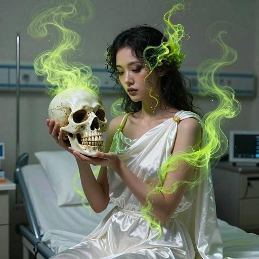 Mystical Woman with Obsidian Skull