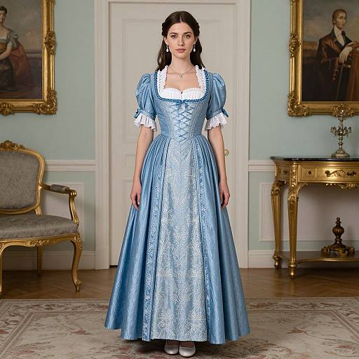 Woman in Classic Blue European Dress