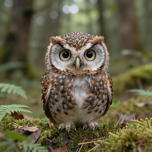 Realistic Cute Owl in Lush Forest