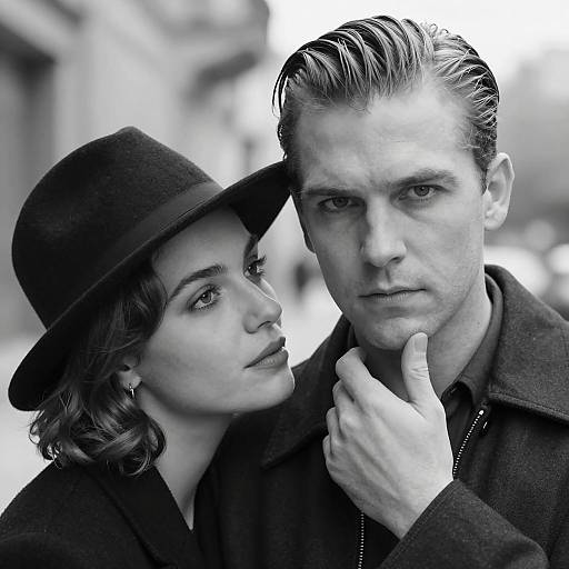 Black and White Portrait of Intense Couple