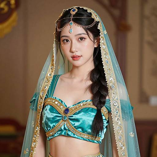 Elegant Woman in Turquoise and Gold