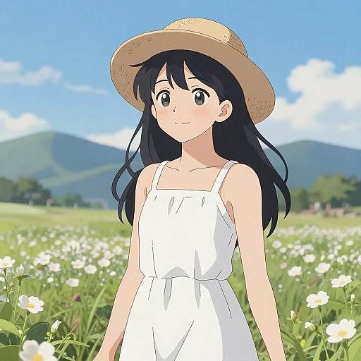 Charming Anime Girl in a Floral Field