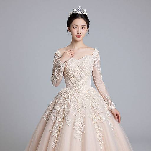 Elegant Pearl-Pink Ball Gown