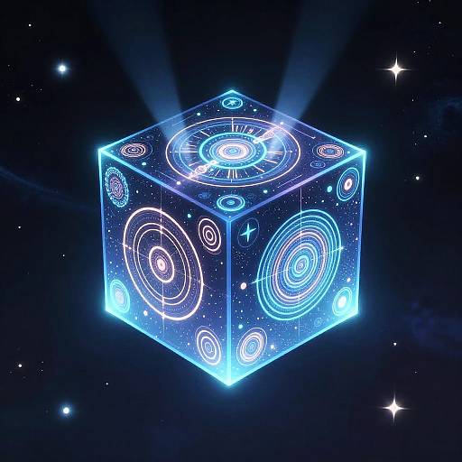 Glowing Cube AI in Cosmic Space