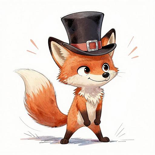 Playful Fox Caricature in Top Hat