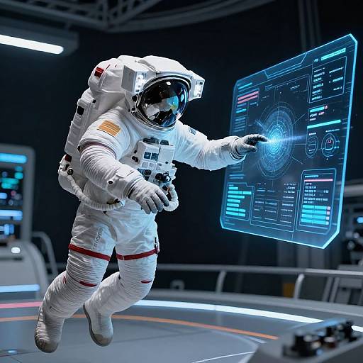 Astronaut Interacting with Holographic Dashboard