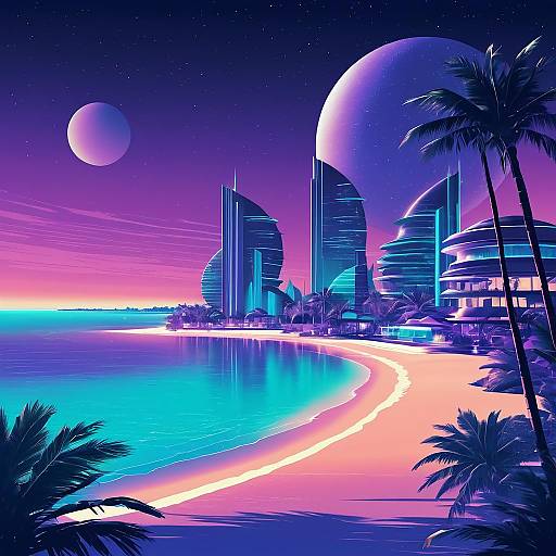 Vintage Futuristic Desert Island Night Poster