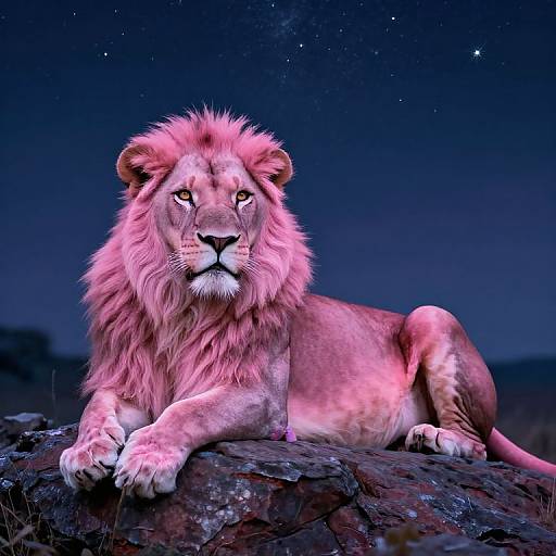 Majestic Pink Lioness Under Starry Sky